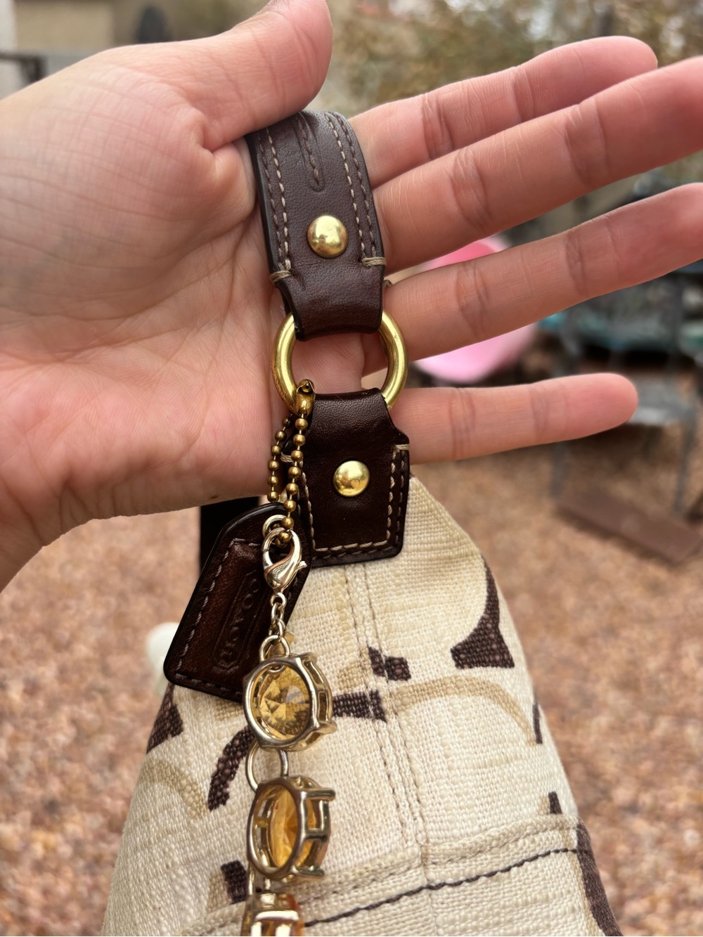 Beige and Brown Coach Mini  Shoulder Bag - Picture 5 of 8